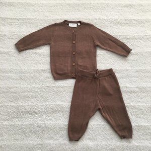 Fixoni brown knit cardigan and pants set